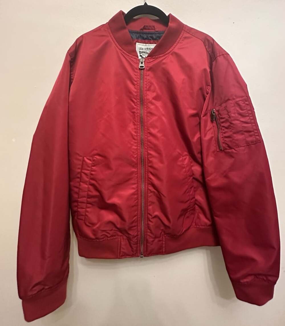 Levi Strauss Mens Medium Red Berry Bomber Jacket Full Zip Flight Jacket Size M